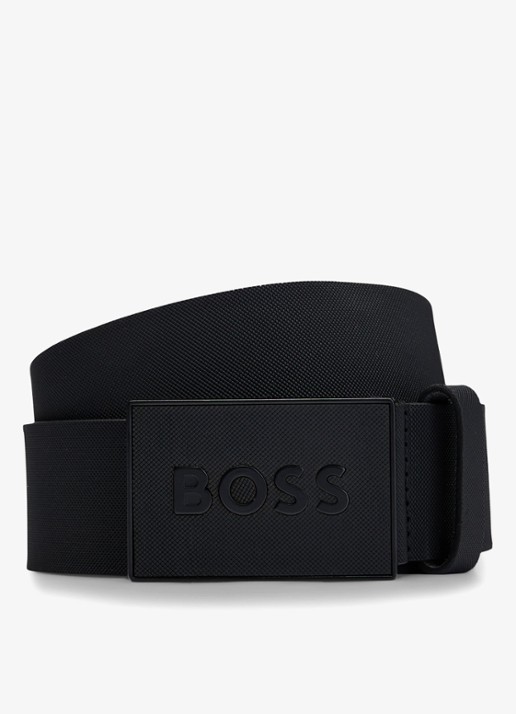 BOSS Icon riem van leer - voorkant 4 zwart