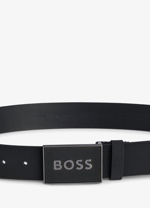 BOSS Icon riem van leer - achterkant diepzwart