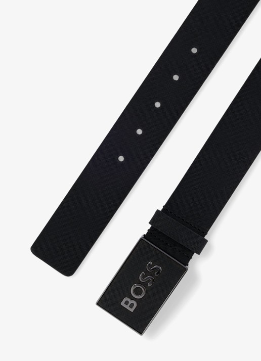 BOSS Icon riem van leer - voorkant 3 diepzwart