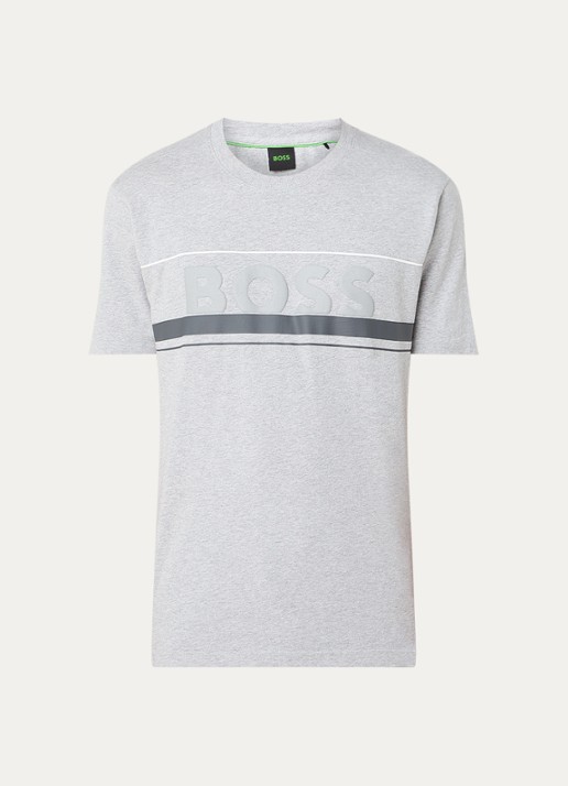 BOSS Iconic Zone T-shirt met logoprint - voorkant 2 grijsmele