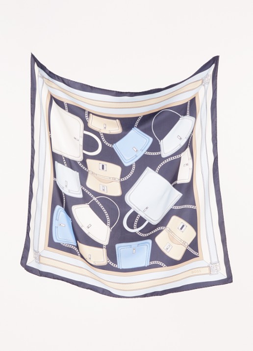 BOSS In Italië vervaardigde sjaal van zijden twill met print - detail 2 donkerblauw