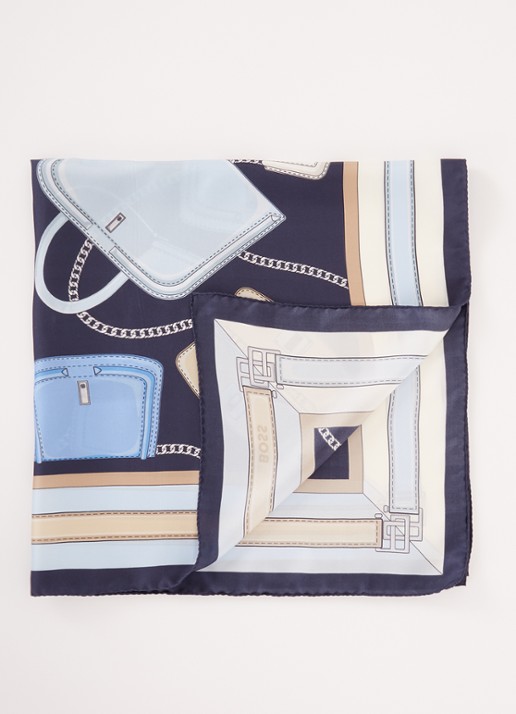 BOSS In Italië vervaardigde sjaal van zijden twill met print - voorkant donkerblauw