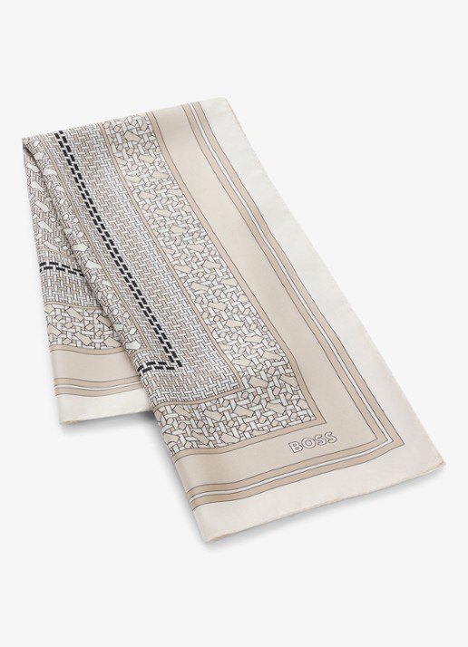 BOSS In Italië vervaardigde sjaal van zijden twill met print - voorkant 2 light beige-279 / beige