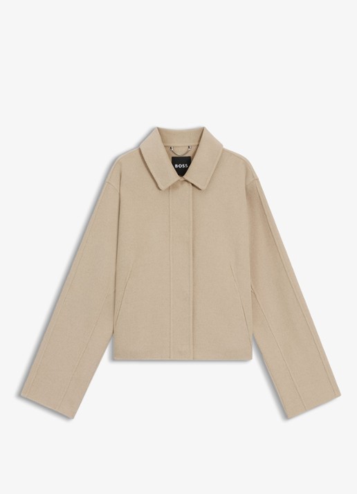 BOSS Jack in wolblend met kraag - voorkant 2 beige
