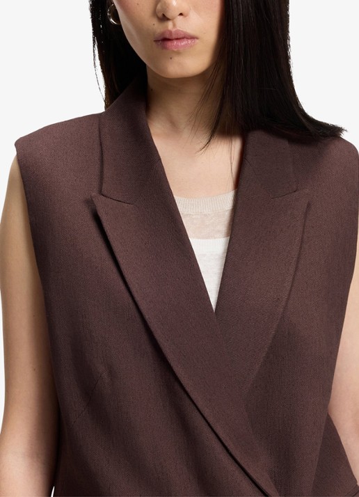 BOSS Jankania gilet in linnenblend - detail 5 dark brown-206 / bruin