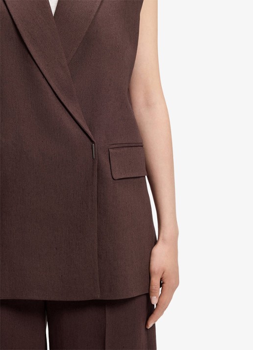 BOSS Jankania gilet in linnenblend - detail 6 dark brown-206 / bruin