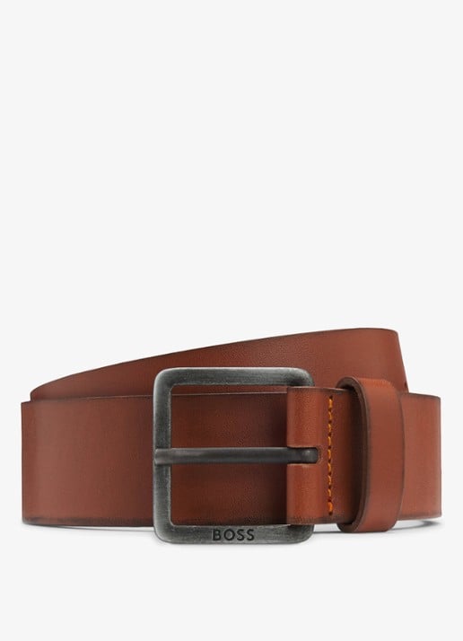 BOSS Jeeko riem van leer - voorkant cognac