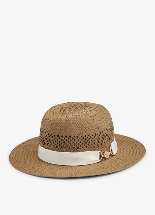 BOSS Jelena-B-Icon hoed met gevlochten detail - detail 2 dark brown-206 / bruin