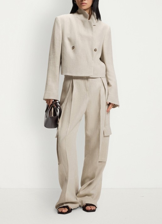 BOSS Jojeka blazer in linnenblend - voorkant 2 beige