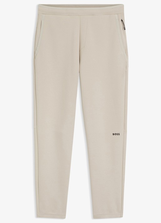 BOSS JT_Globe Long tapered fit joggingbroek in katoenblend - voorkant light beige-272 / beige