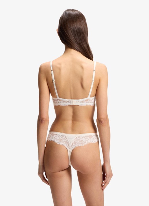 BOSS Kanten slip met mesh plooitjes en goudkleurig bedeltje - achterkant open white-118 / wit