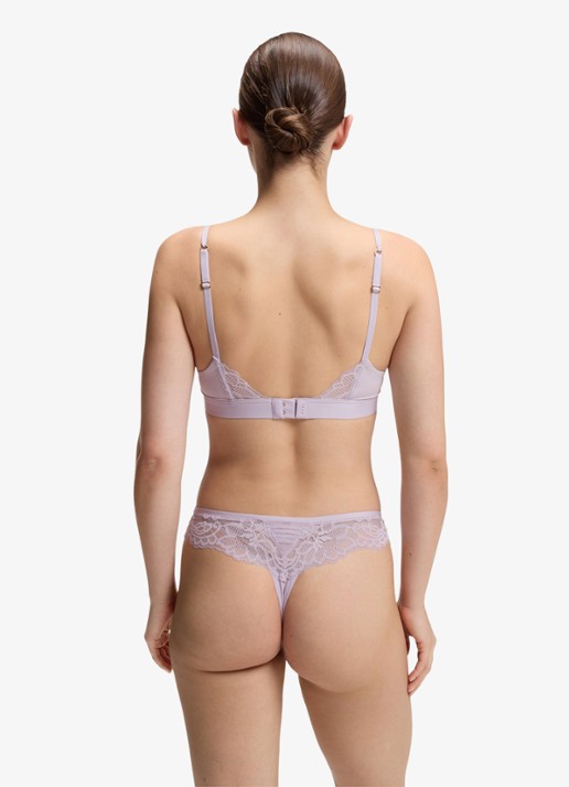 BOSS Kanten slip met mesh plooitjes en goudkleurig bedeltje - achterkant open purple-553 / paars