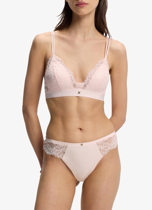 BOSS Kanten slip met mesh plooitjes en goudkleurig bedeltje - detail 2 light /pastel pink-680 / roze