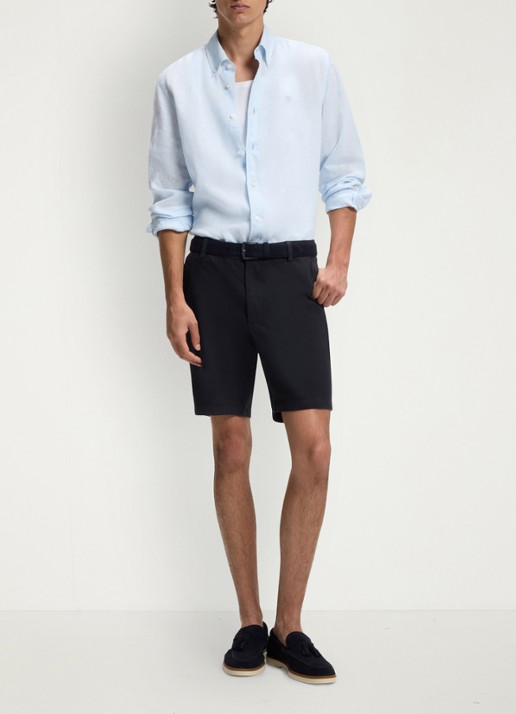 BOSS Korte chino in katoenblend - voorkant 5 donkerblauw