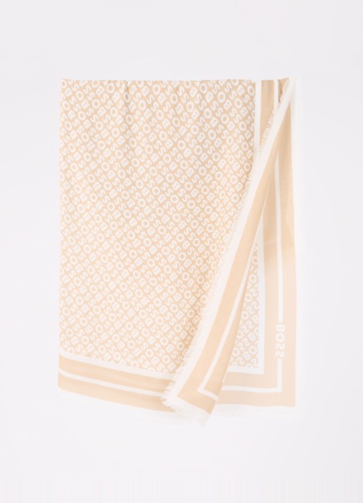 BOSS Laik sjaal in zijdeblend met logoprint 120 x 120 cm - detail 2 medium beige-269 / beige