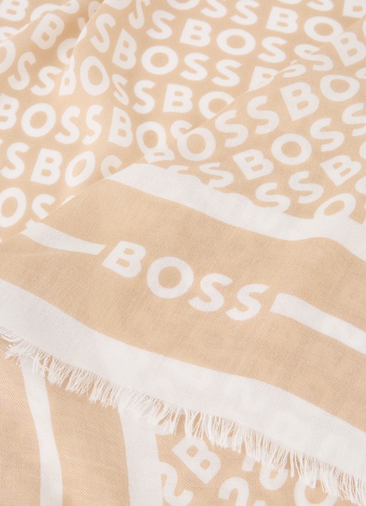 BOSS Laik sjaal in zijdeblend met logoprint 120 x 120 cm - detail 3 medium beige-269 / beige