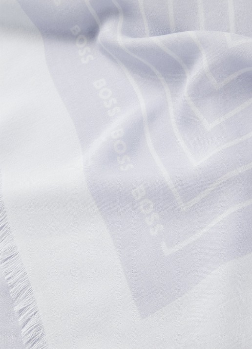 BOSS Laik sjaal in zijdeblend met logoprint 120 x 120 cm - voorkant 2 open blue-463 / blauw