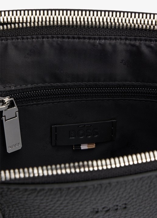 BOSS Laptoptas van leer met afneembare schouderriem - detail 4 zwart