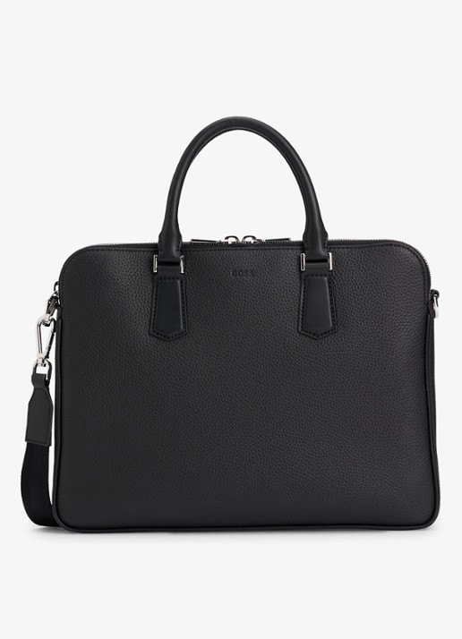 BOSS Laptoptas van leer met afneembare schouderriem