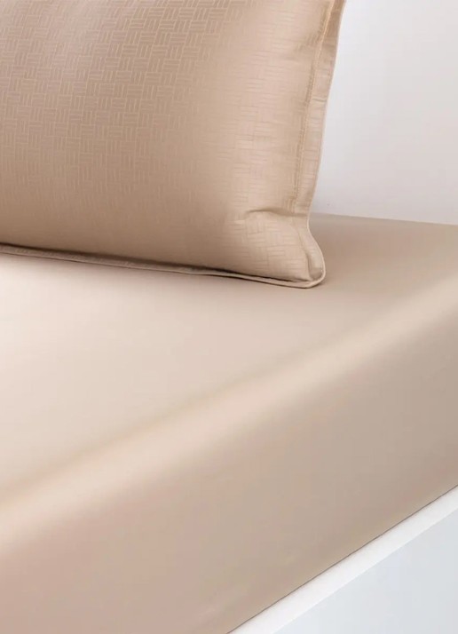 BOSS Lattice hoeslaken - voorkant 2 beige