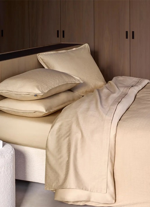 BOSS Lattice hoeslaken - achterkant beige