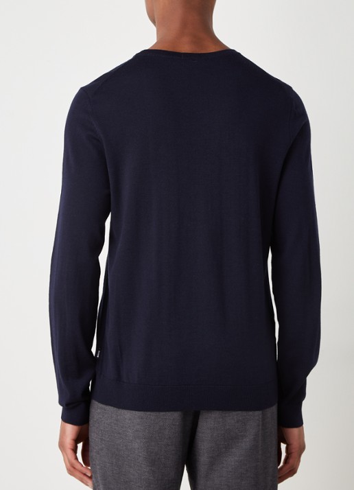 BOSS Leno-P fijngebreide pullover van wol  - achterkant 4 donkerblauw