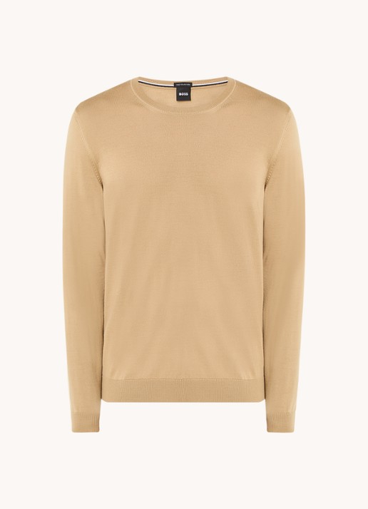 BOSS Leno-P fijngebreide pullover van wol  - voorkant 3 beige
