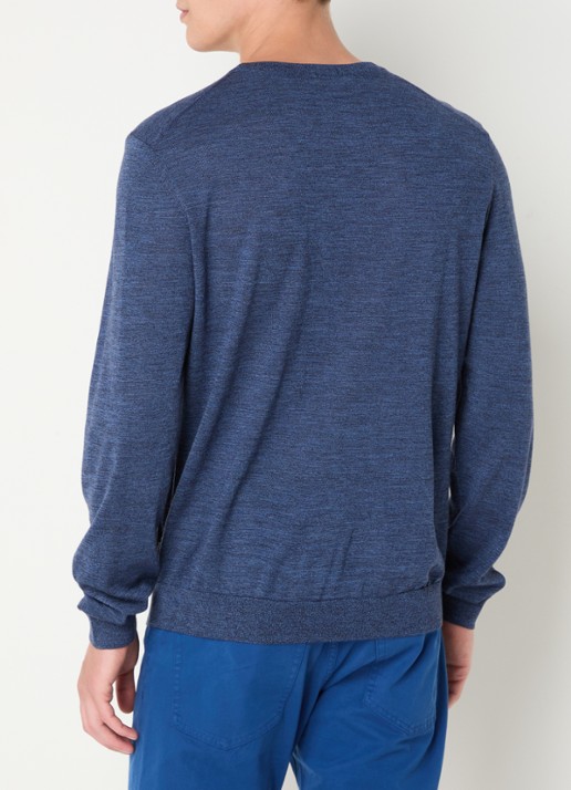 BOSS Leno-P fijngebreide pullover van wol  - achterkant 3 indigo