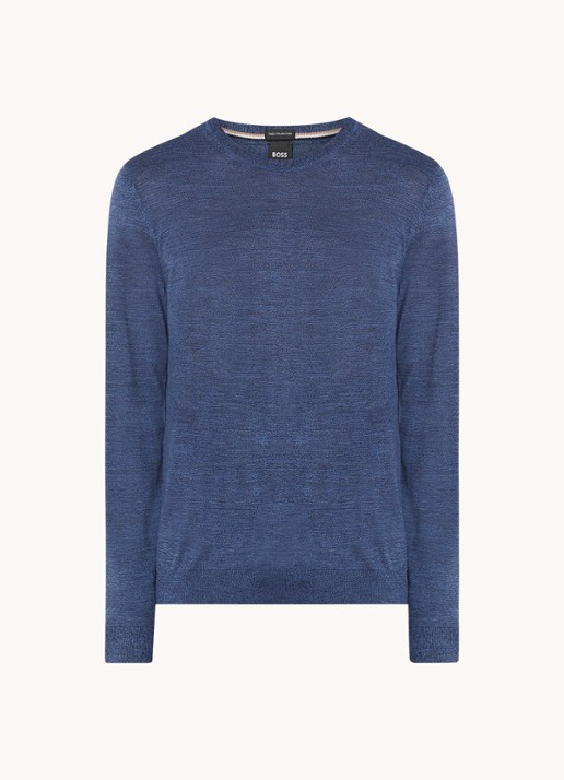 BOSS Leno-P fijngebreide pullover van wol  - voorkant indigo