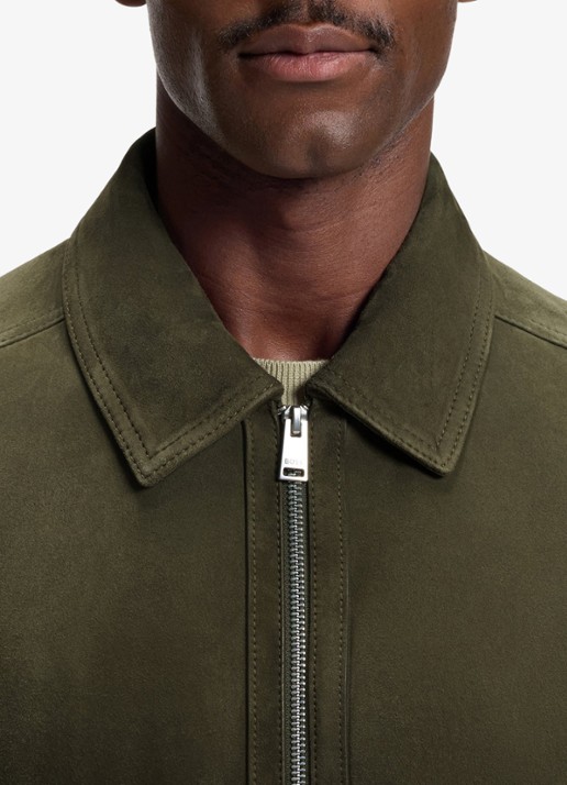 BOSS Lerenjack van geitenleer - detail 4 mosgroen