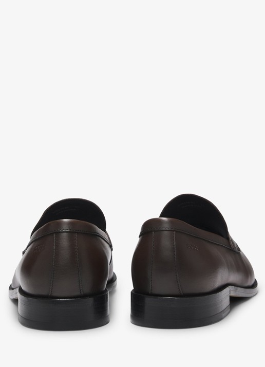 BOSS Loafer van leer met logo - detail donkerbruin