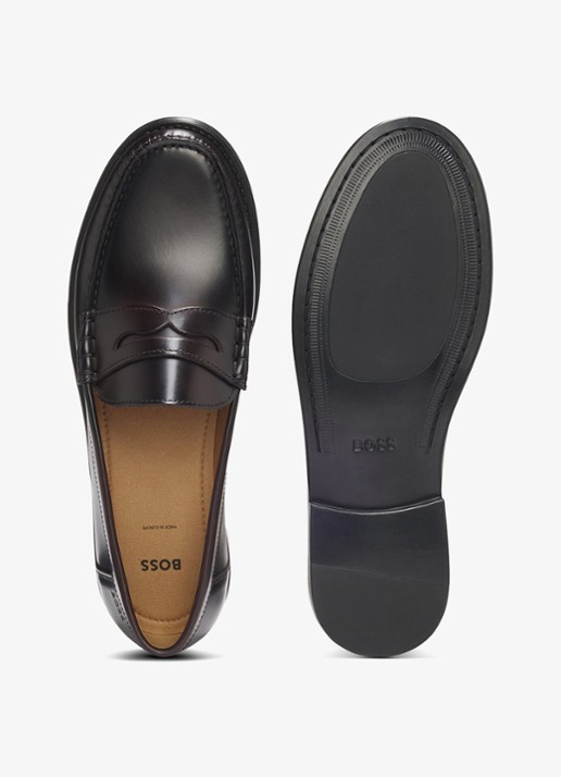 BOSS Loafer van leer met logo  - achterkant 3 donkerrood