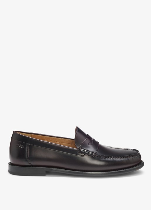 BOSS Loafer van leer met logo  - detail 4 donkerrood
