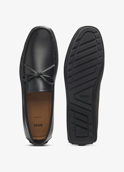 BOSS Loafer van leer met strikdetail  - achterkant zwart