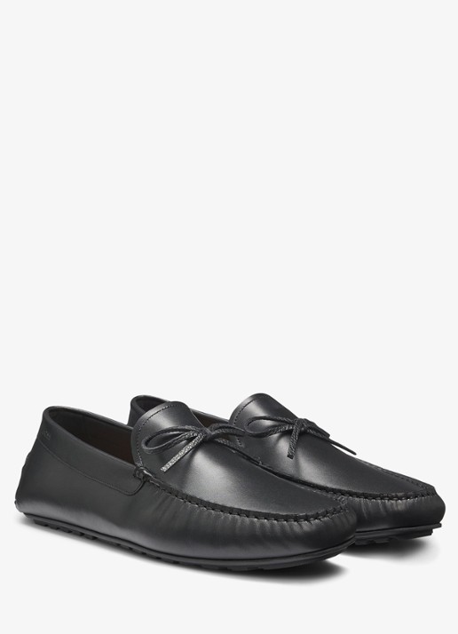 BOSS Loafer van leer met strikdetail  - voorkant 3 zwart