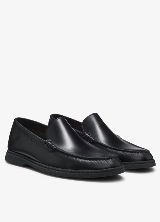 BOSS Loafer van leer - voorkant 2 zwart