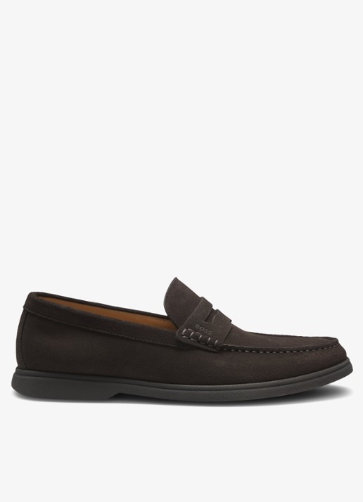 BOSS Loafer van suède - voorkant donkerbruin