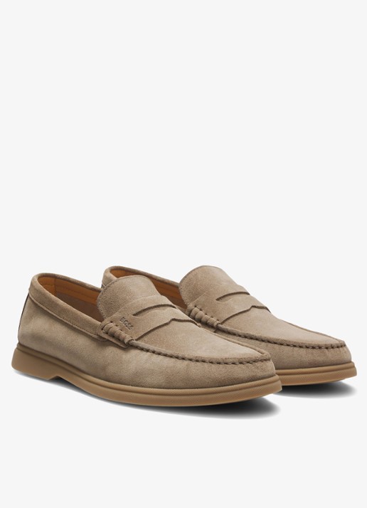 BOSS Loafer van suède - detail donkerbeige