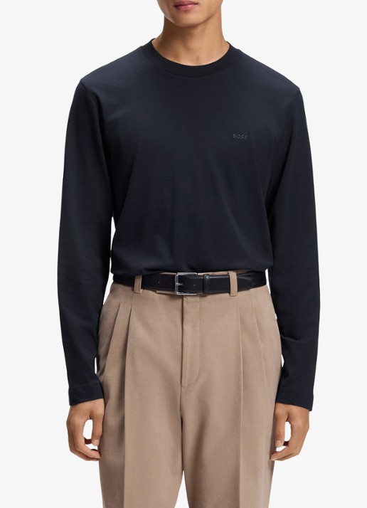 BOSS Longsleeve met logoborduring - detail 4 donkerblauw