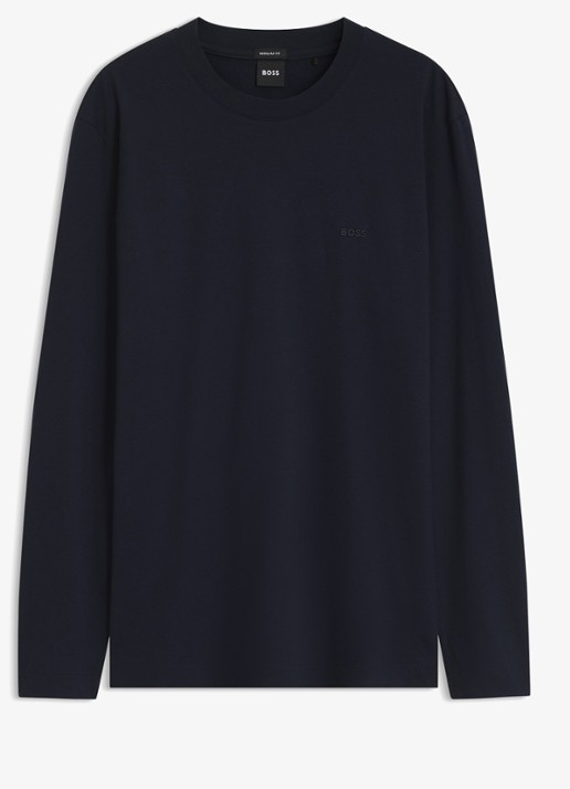 BOSS Longsleeve met logoborduring - voorkant 2 donkerblauw