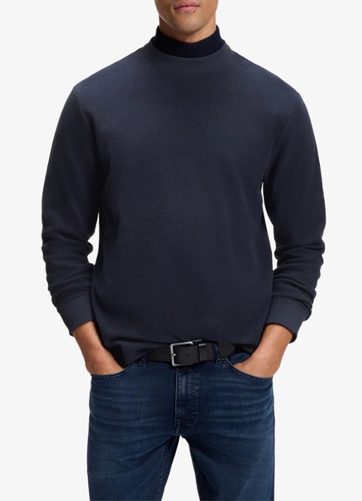 BOSS Longsleeve met stretch - detail donkerblauw