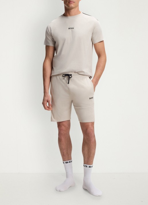 BOSS Loose fit korte joggingsbroek met logo en trekkoord - voorkant 5 beige