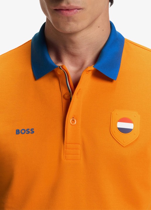 BOSS Lux Paddy regular fit polo met logoborduring - detail 3 bright orange-821 / oranje