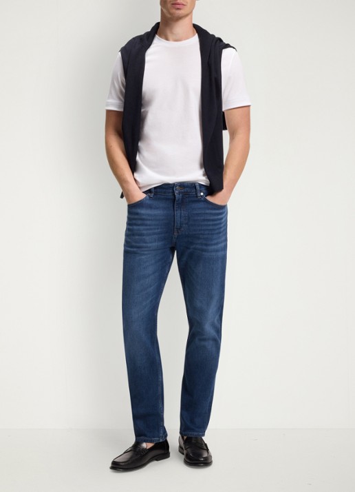 BOSS Maine regular fit jeans met donkere wassing - voorkant 6 indigo