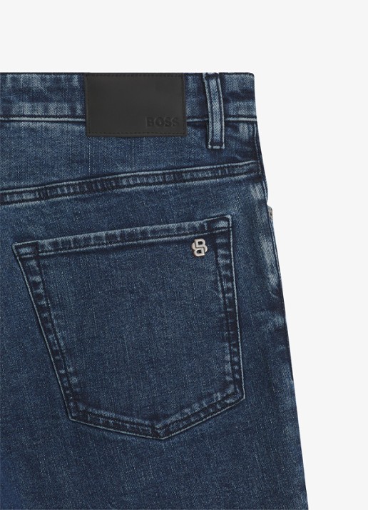 BOSS Maine straight fit jeans met medium wassing - detail 5 indigo