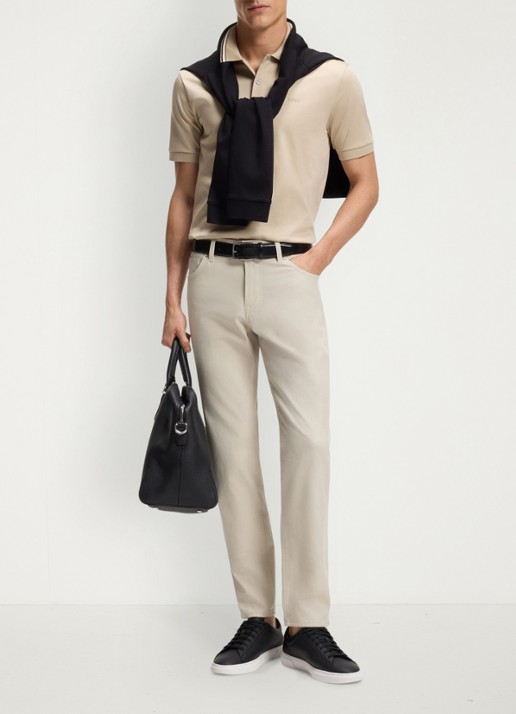 BOSS Maine straight fit pantalon met steekzakken  - voorkant 3 beige