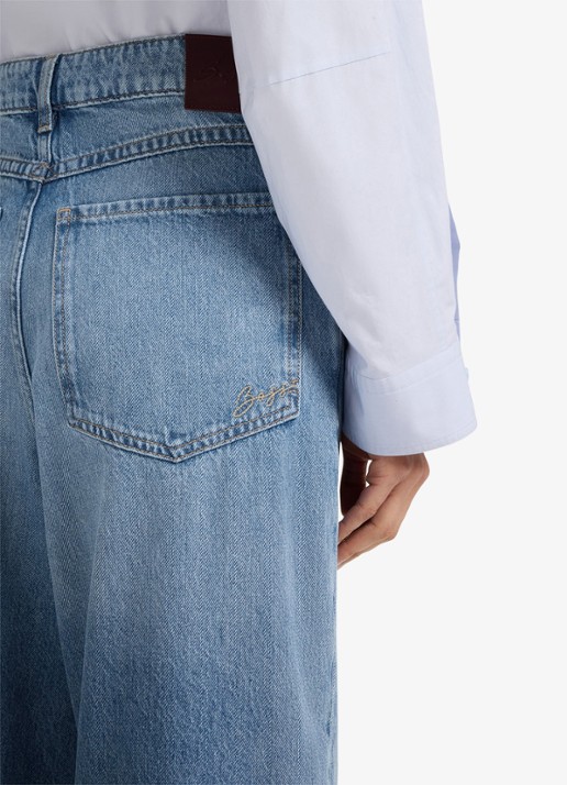BOSS Mid waist loose fit korte broek van denim - detail 4 jeans