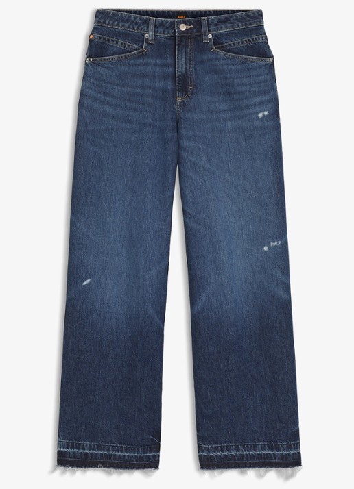 BOSS Mid waist wide leg jeans met steekzakken - voorkant 5 donkerblauw