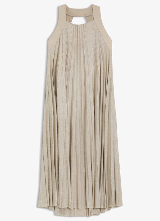 BOSS Midi halterjurk met plissé - voorkant light beige-275 / beige