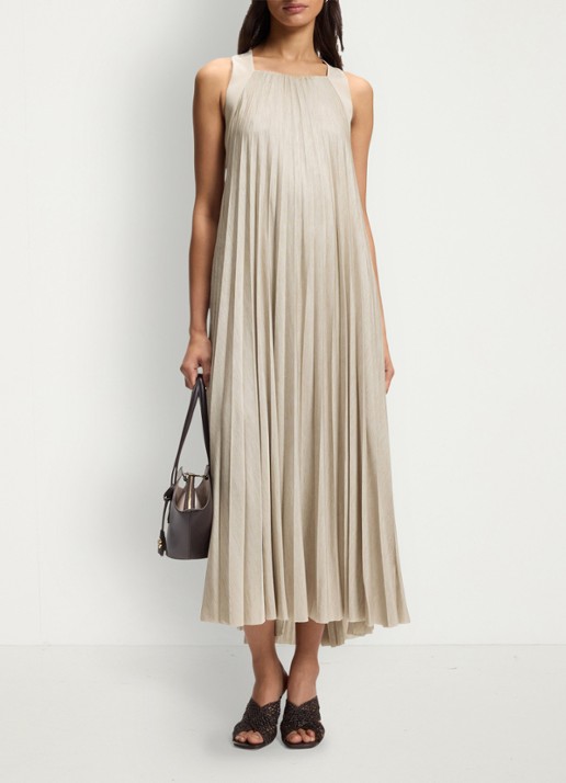 BOSS Midi halterjurk met plissé - voorkant 2 light beige-275 / beige